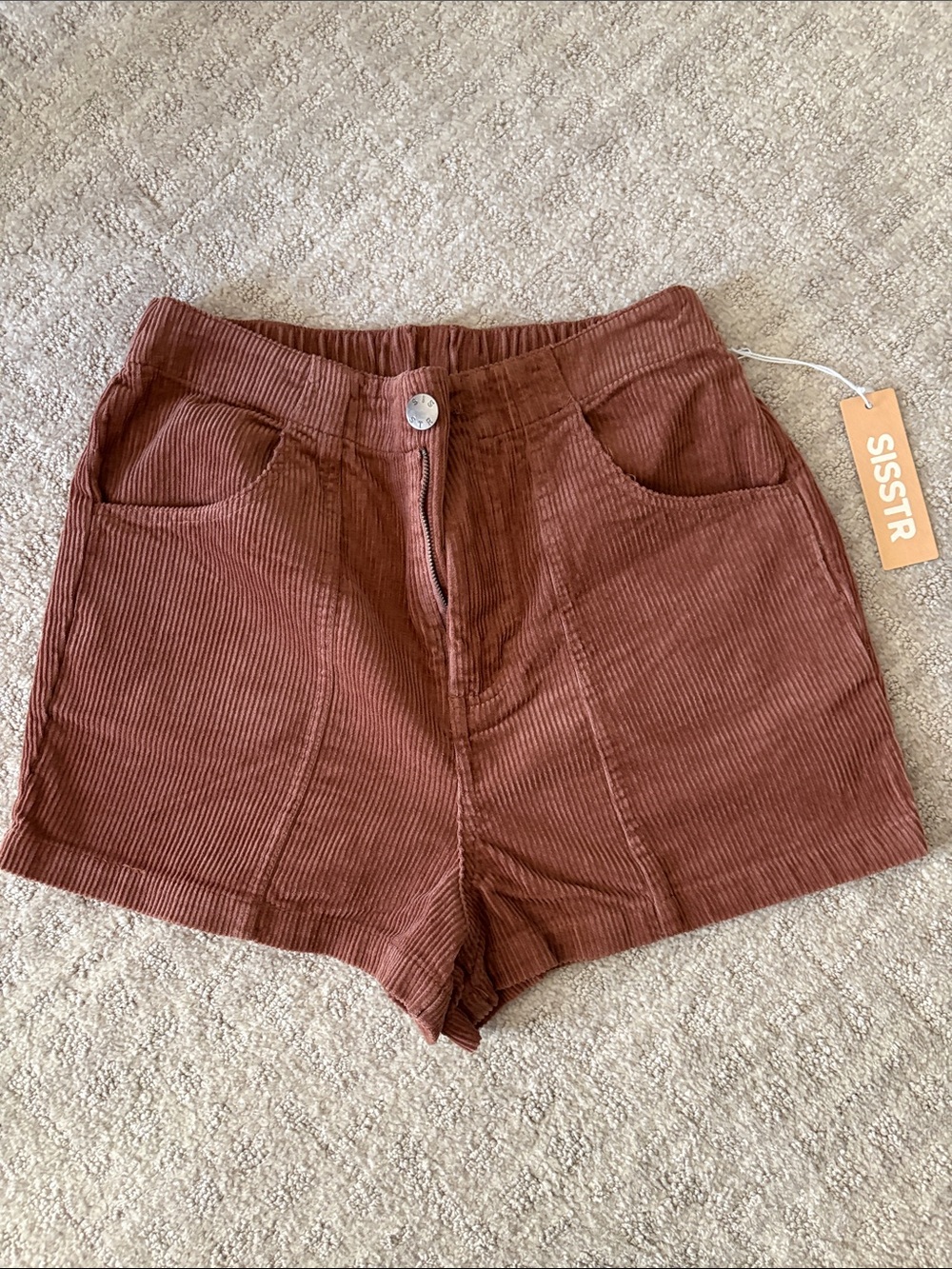 Corduroy women shorts with elastic band on the back